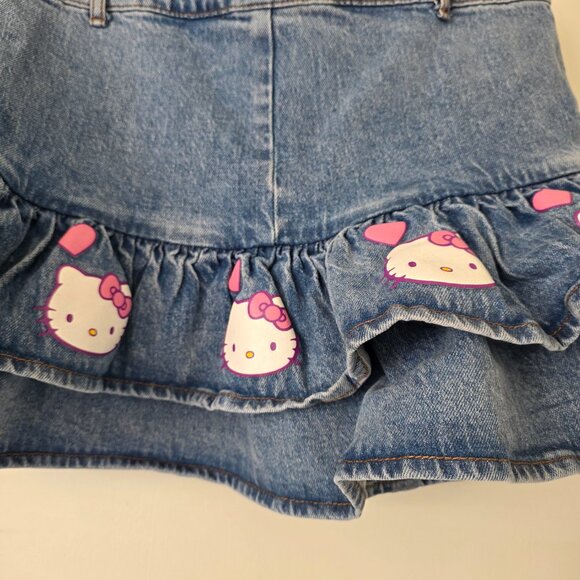 Hello Kitty Sanrio Womens Denim Pockets Ruffle Sequin Bling Mini Skirt Size L - Picture 6 of 8